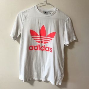 Adidas White and Neon Bright Pink T shirt Women’s Athletic